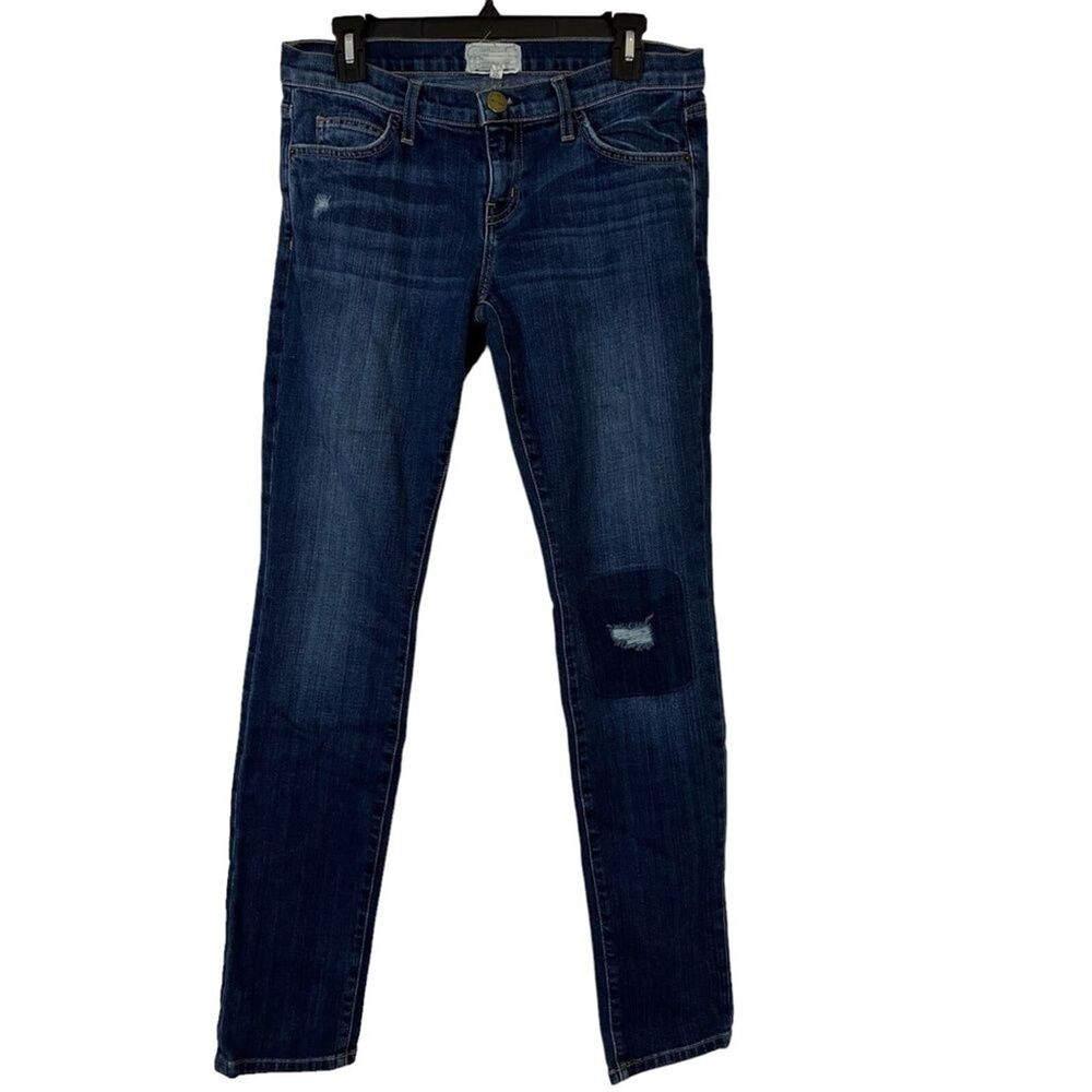 CURRENT / ELLIOTT The Skinny Shuffle Distressed Mid Rise Stretch Blue Jeans 29